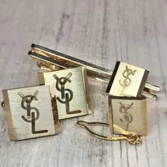 YSL ネクタイピン カフスボタンセット ゴールド ロゴ大きめ