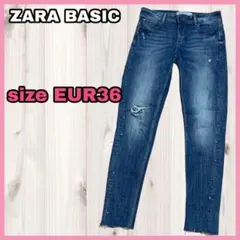 ザラベーシック カットオフ ダメージ スキニー デニム ジーンズ