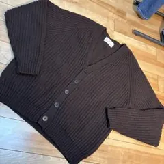 SPAZIO NEWS ウール100ダークブラウン カーディガン L単品4017