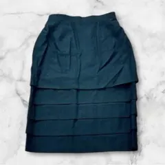 タイトスカート ティアード風デザイン ブラック きれいめ 古着