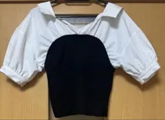 ROYAL PARTY レイヤード風 半袖 ブラウス ニット