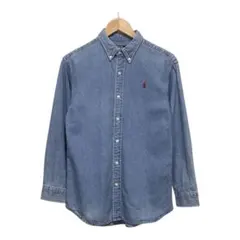 90s POLO ラルフローレン　ビンテージ長袖デニムBDシャツ　刺繍ロゴ