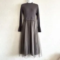 【美品】OPAQUE.CLIP ニットチュール ドッキングワンピース 38