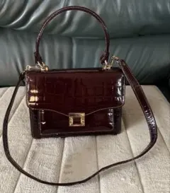 ダークブラウン クロコダイル風 ハンドバッグ