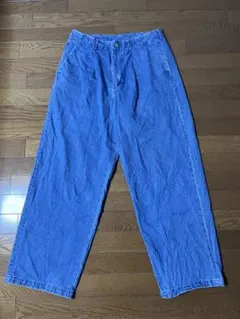 MONO-MART タックワイドスラックスデニムパンツ サックスブルー L