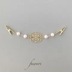 ピンク　透かしフラワーとコットンパールストールクリップ　卒業　入学　セレモニー