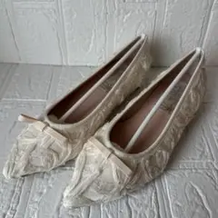 未使用【限定】フラワーシフォンポインテッドトゥバレエシューズ23㎝アイボリー
