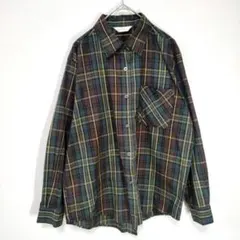​【美品】auntie チェック柄 長袖シャツ ネルシャツ風 グリーン×ブラウン