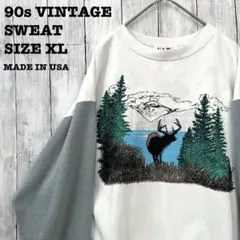 90sヴィンテージ USA製古着切替カラーアニマルプリントスエットトレーナーXL