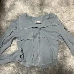 韓国クロップド長袖トップス ライトブルー