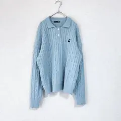 Dazy◆ケーブル編みニットポロ◆ブルー◆M