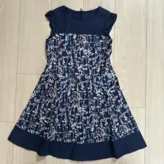 ネイビー 花柄 ノースリーブ ワンピース
