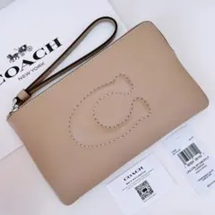 COACH コーチ　ポーチ財布　ラージリストレット　トープ　ベージュ
