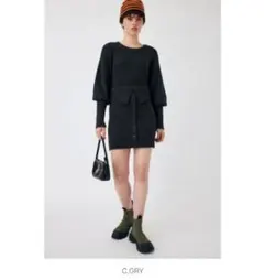 moussy パフショルダーミニドレス　ワンピース　ニット グレー　S