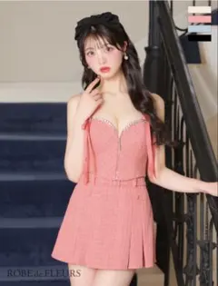 ROBE de FLEURS スエードリボン×チェックツイードキャバドレス