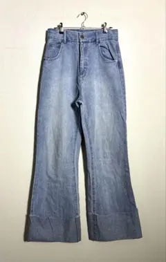 Chico チコ ロゴ 刺繍 ロールアップデニムパンツ ライトブルー M