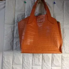 FURLA クロコダイル風トートバッグ オレンジ