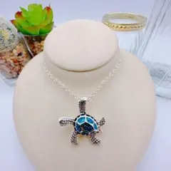 ハワイアンネックレス 海亀 タートル 甲羅 ブルー レディース ペンダント