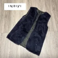 美品　INDIVI ミンク調 フェイク ファージレ　ブルー　　濃い　冬　秋