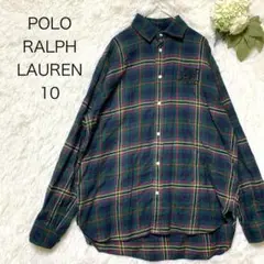 ポロラルフローレン　ビーズロゴ　ブラウス　１０　チェック　緑　長袖　POLO