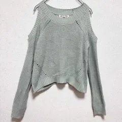 肩あき ニット セーター L ミントグリーン オープンショルダー ショート丈