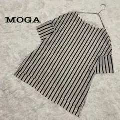 【モガ】ストライプ ブラック／ベージュ　半袖 チュニック 洗濯可　サイズ2