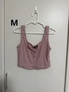 SHEIN リブ タンクトップ ピンク M