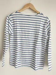 【美品】無印良品 ストライプ 長袖Tシャツ 白・青