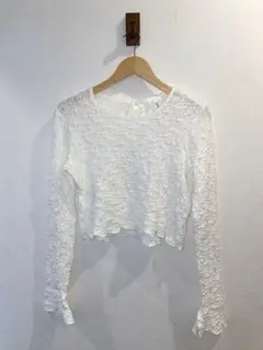 ホワイト クレープクロップドシャツ 長袖