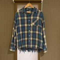 青と黄色のチェックネルシャツ　シャツ　長袖