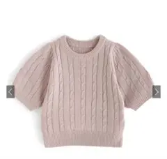 gn135a ケーブルニット編みパフスリーブ　グレイル