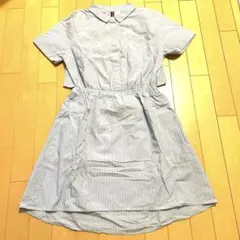 H&M青と白のストライプ 半袖シャツワンピース