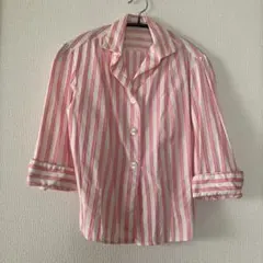 ピンクと白のストライプ長袖シャツ　古着
