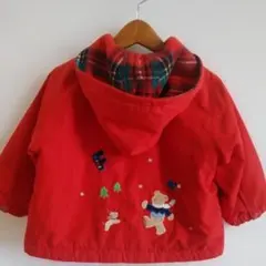 ファミリア 赤いクマ刺繍フード付きコート100相当