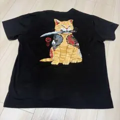 ROMWE ネコ刀 武士 プリント Tシャツ ブラック Lのサムネイル