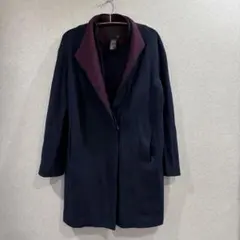 Sov. バイカラー ロングコート ネイビー×ボルドー カシミヤ