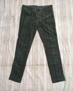 ニコアンド　コーデュロイ　スキニーパンツ　柄　深緑　Mサイズ