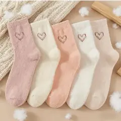 フワフワハート刺繍/ソックス/4足セット/ピンク系/フリーサイズ