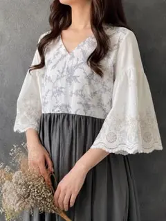 ふんんり袖レースのワンピース　ハンドメイド ハンドメイド ふんわりレース袖のワンピース - メルカリ