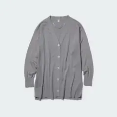ユニクロ　UVカットⅤネックロングカーディガン（長袖）　グレー