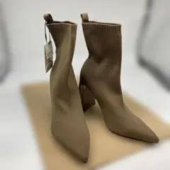 新品タグ付 ZARA ザラ ハイヒール ソックスブーツ 37 ベージュ ブラウン