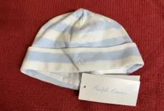 新品　Ralph Lauren ベビー帽子 水色と白のストライプ
