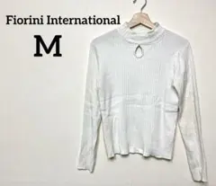 ・ホワイト長袖トップス【M】リブ　レディース　可愛い　おしゃれ　お出かけ　デート