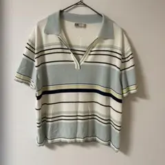 DAKS コットンニット　半袖　ポロシャツ　ボーダー　フリーサイズ