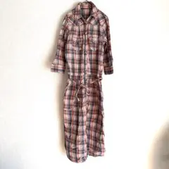 【プルフィー pullffy】 ワンピ シャツワンピ チェック柄 七分袖 M