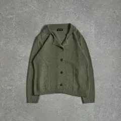 90s ニットカーディガン 短丈 カーキ 日本製 vintage シティ 古着