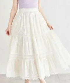 トッコクローゼット　ポケット付きレース切り替えコットンティアードスカート