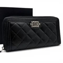 CHANEL シャネル ボーイシャネル マトラッセ ラムスキン 長財布ブラック
