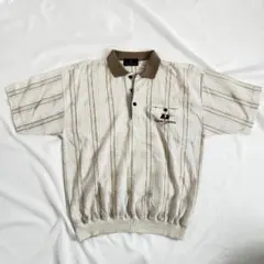 【希少】90s レトロ ストライプ ニットポロ 刺繍ロゴ ゆるだぼ アメカジのサムネイル