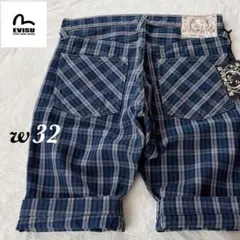 未使用タグ付！EVISU YAMANE 7550 チェックハーフパンツ w32のサムネイル